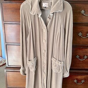 Taupe Velvet Duster, oversized buttons